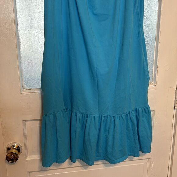 Lands End Women’s Teal Off Shoulder casual Dress with Bottom Ruffle Size Large - Picture 3 of 5